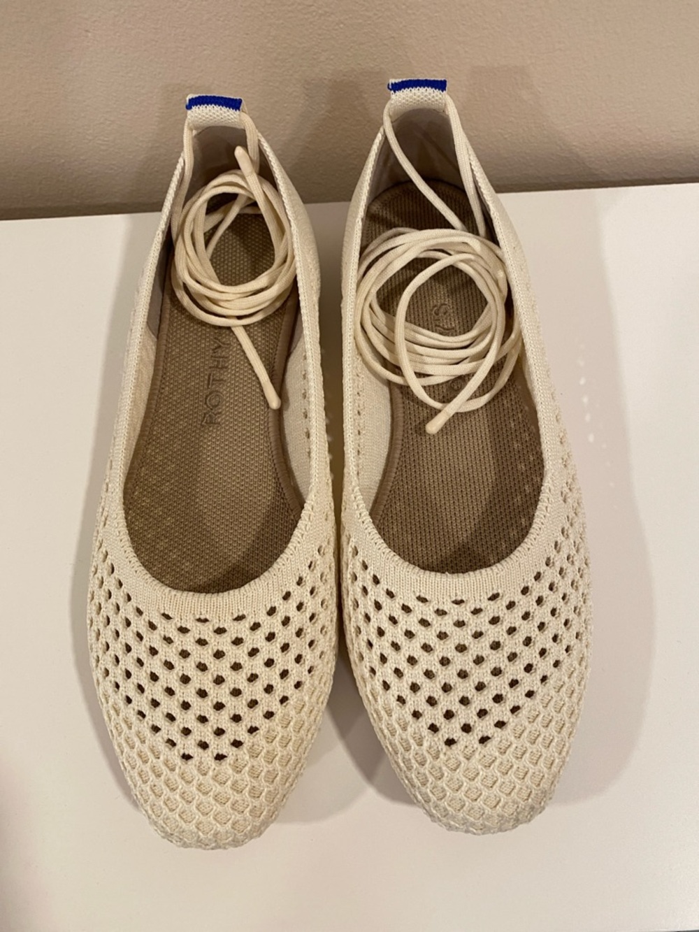 Rothy’s Size 7 Cream Knit Lace Up Ballet Flats for Women - Picture 4 of 6
